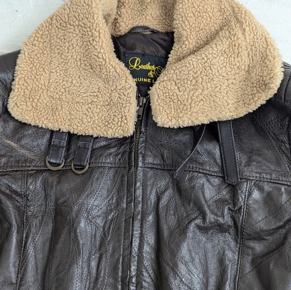 Leather Pilot Jacket with Faux Sherpa Trim by Leather & Soul XL Bag 6 - Picture 5 of 15